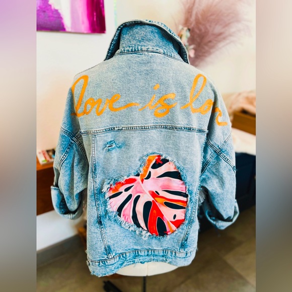 Love Is Love Custom Designed Monstera Denim Jacket - Picture 4 of 8